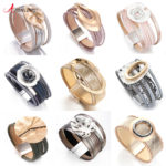 Amorcome Multi Strands Leather Wrap Bracelet For Women Big Geometric Charm Wide Cuff Bracelets Girl Women