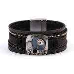 Amorcome Multi Strands Leather Wrap Bracelet For Women Big Geometric Charm Wide Cuff Bracelets Girl Women 2