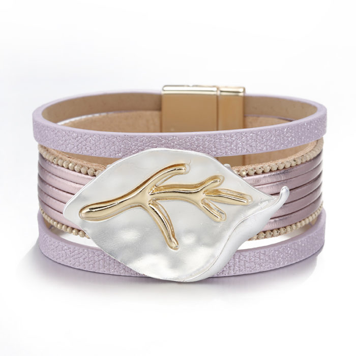 Amorcome Multi Strands Leather Wrap Bracelet For Women Big Geometric Charm Wide Cuff Bracelets Girl Women 3