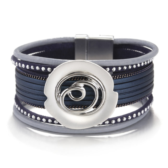 Amorcome Multi Strands Leather Wrap Bracelet For Women Big Geometric Charm Wide Cuff Bracelets Girl Women 4