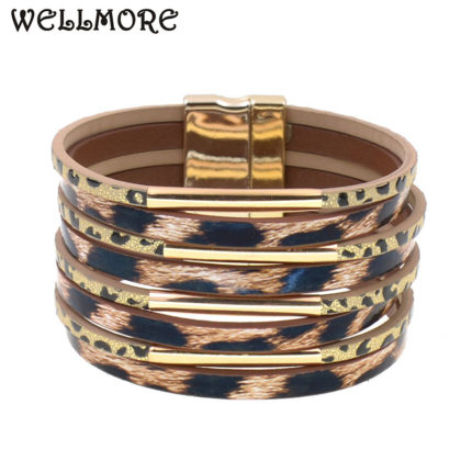 Wellmore Leopard Print Women Bracelets Bohemia Bracelets Charm Magnet Leather Bracelets For Women Fahion Party Jewelry 1