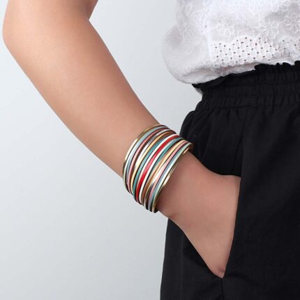 Amorcome Simple Multilayer Leather Bracelet Women Fashion Mix Color Ladies Wide Wrap Bracelets Bangles Jewelry 1