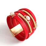 Amorcome Women Boho Red Leather Bracelets Statement Jewelry Bohemian Geometric Evil Eye Circle Heart Charm Wrap 5